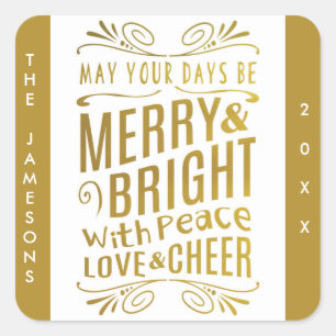 Gold Foil Look Typography Holiday Stickers