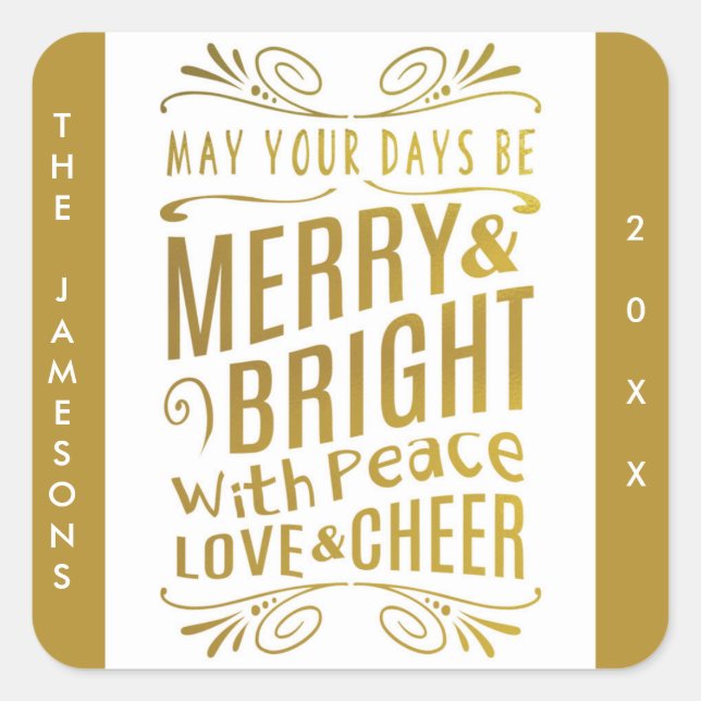 Gold Foil Look Typography Holiday Stickers (Front)