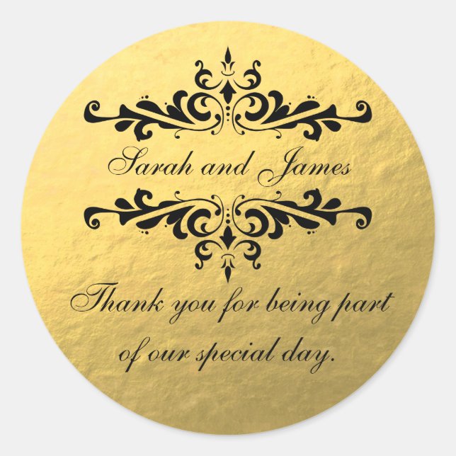 Gold Foil Look Wedding Favour Thank You Label (Front)