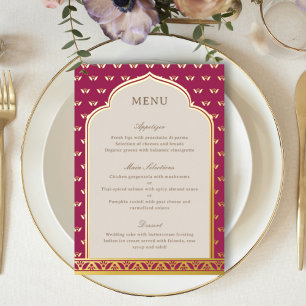 Gold Foil Lotus Flower Indian Wedding Menu Card