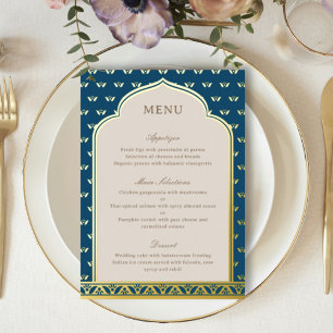 Gold Foil Lotus Flower Indian Wedding Menu Card