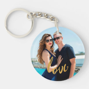 Gold Foil Love Script Custom Photo Key Ring