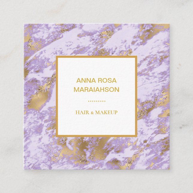 *~* Gold Foil  Luxe Lavender Marble Modern Girly Square Business Card (Front)
