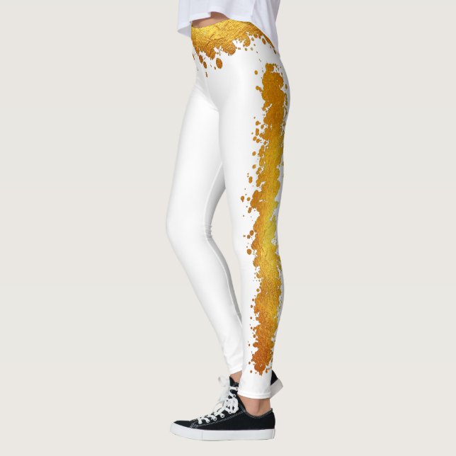 Gold Foil Luxury Side Stripe Splatter Belt Art Leggings (Left)
