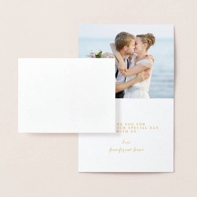 Gold Foil Mahalo Script Wedding Thank You Photo Foil Card (Display)