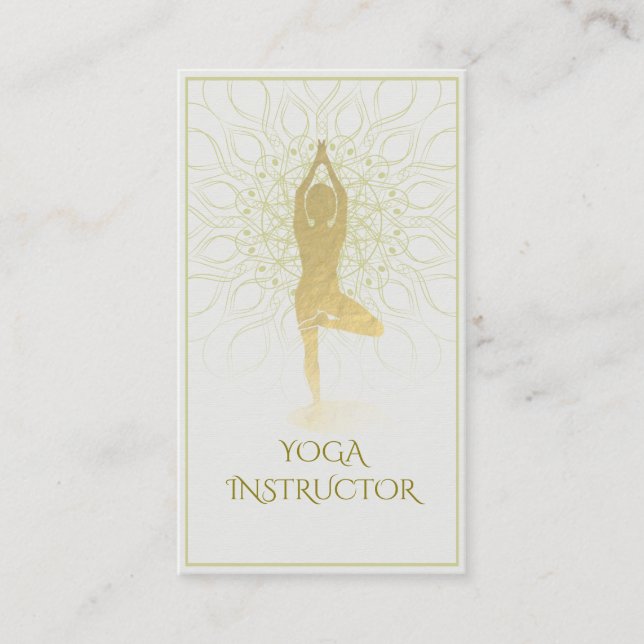 Gold Foil Mandala Floral Yoga Meditation Om Symbol Business Card (Front)