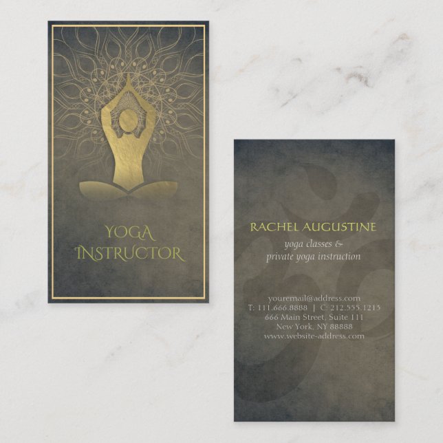 Gold Foil Mandala Floral Yoga Meditation Om Symbol Business Card (Front/Back)