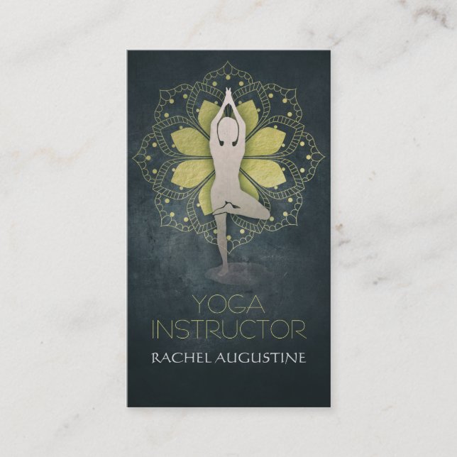 Gold Foil Mandala Floral & Yoga Meditation Pose Om Business Card (Front)