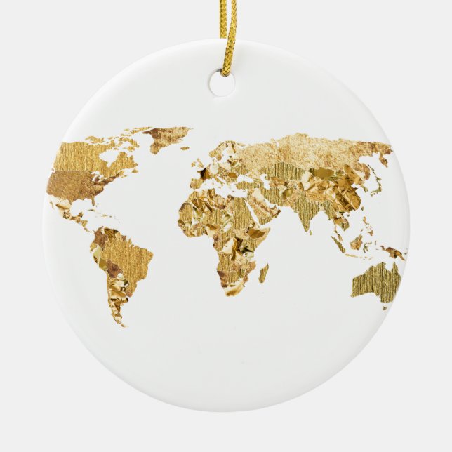 Gold Foil Map Ceramic Tree Decoration (Front)