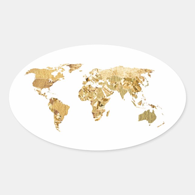 Gold Foil Map Oval Sticker (Front)