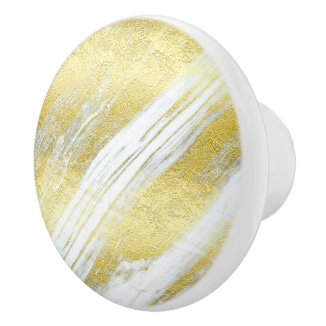 Gold foil marble agate abstract modern gold ceramic knob (Right)