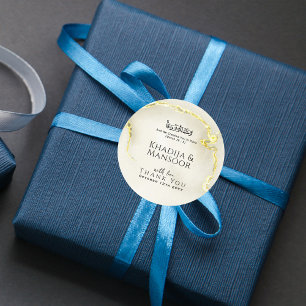 Gold Foil Marble Texture Islamic Wedding Thank You Classic Round Sticker