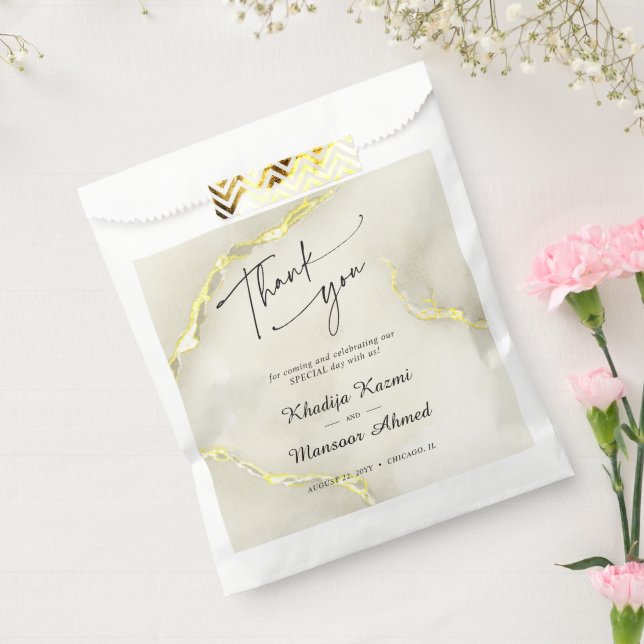 Gold Foil Marble Texture Wedding Thank You Favour Bags (Sealed)