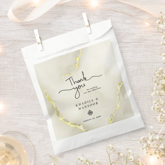 Gold Foil Marble Texture Wedding Thank You Favour Bags (Clipped)