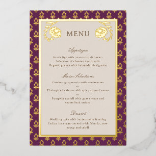 Gold Foil Marigold Flower Wedding Menu Card