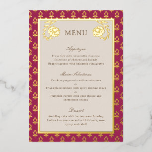 Gold Foil Marigold Flower Wedding Menu Card