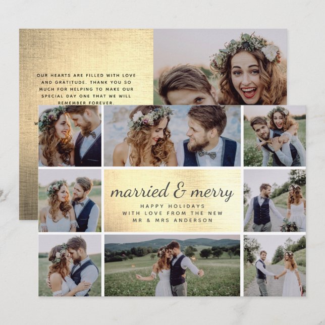 Gold Foil Married & Merry Wedding Holiday Card (Front/Back)