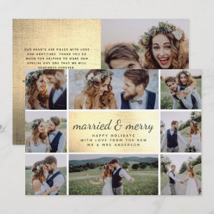 Gold Foil Married & Merry Wedding Holiday Card