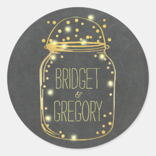 Gold Foil Mason Jar Confetti Fireflies Wedding Classic Round Sticker