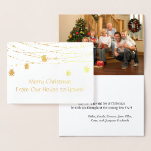 Gold Foil Mason Jar String Lights Photo Christmas Foil Card