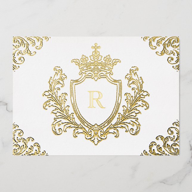 Gold Foil Mediaeval Crest Monogram Initial Baptism (Front)