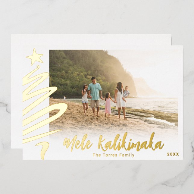 Gold Foil Mele Kalikimaka Photo Card (Front/Back)