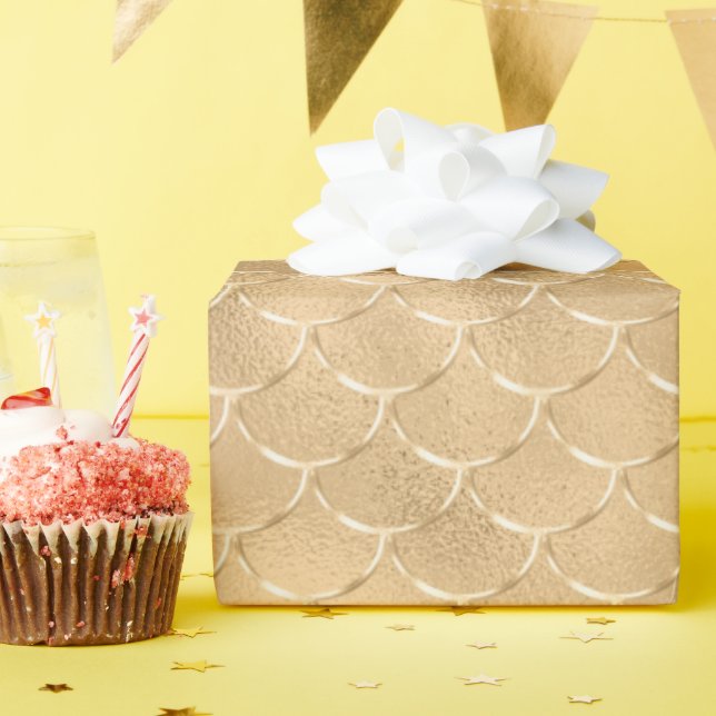 Gold Foil Mermaid Pattern Texture Celebration Wrapping Paper (Birthday Party)
