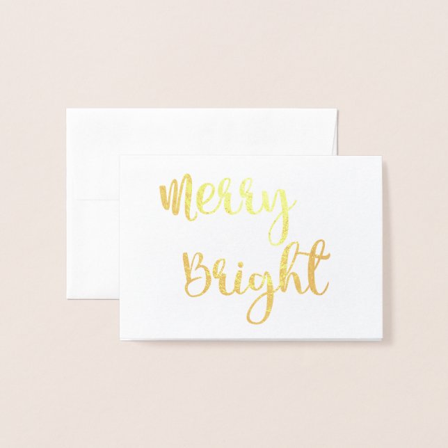 Gold foil Merry and Bright Christmas Notecard Foil Card (Front With Envelope)