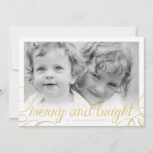 Gold Foil Merry and Bright Holiday Photo Card