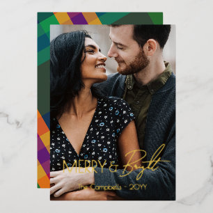 Gold Foil Merry & Bright Christmas Photo Holiday Card