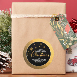 Gold Foil Merry Christmas Classic Round Sticker