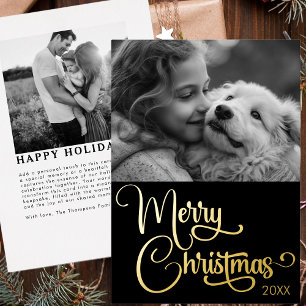 Gold Foil Merry Christmas Custom Family Picture Foil Holiday Card