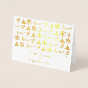 Gold foil Merry Christmas icons card