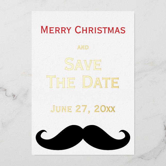 Gold Foil Merry Christmas Save The Date Moustache (Front)