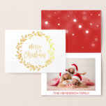 Gold Foil Merry Christmas Snow Photo Card<br><div class="desc">Gold Foil Merry Christmas Hand Lettered Script Snowflake Photo Card. The photo and text of this Christmas Card can be updated and customised with your photo and name. This card displays your name on the inside of the Gold Foil Christmas Card.</div>