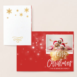 Gold Foil Merry Christmas Snowflake Photo Card