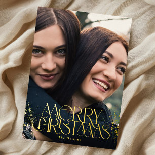 Gold Foil Merry Christmas Stylish Typography Foil Holiday Card