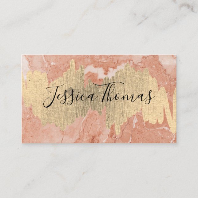 Gold Foil Metallic Scribble | Orange Marble Business Card (Front)