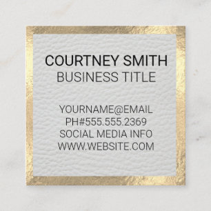 Gold Foil Metallic Trim White Leather Square Business Card