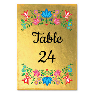 Gold Foil Mexican Fiesta Floral Table Numbers