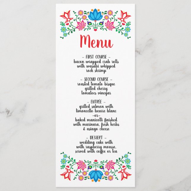 Gold Foil Mexican Floral Wedding menu card (Front)