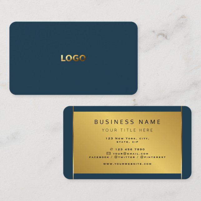 Gold Foil Minimalist Modern Dark professional Logo Business Card (Front/Back)