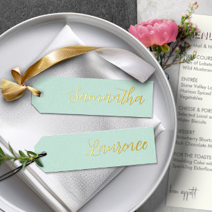 Gold Foil Mint Green 8 Wedding Place Name Tags Holiday Card