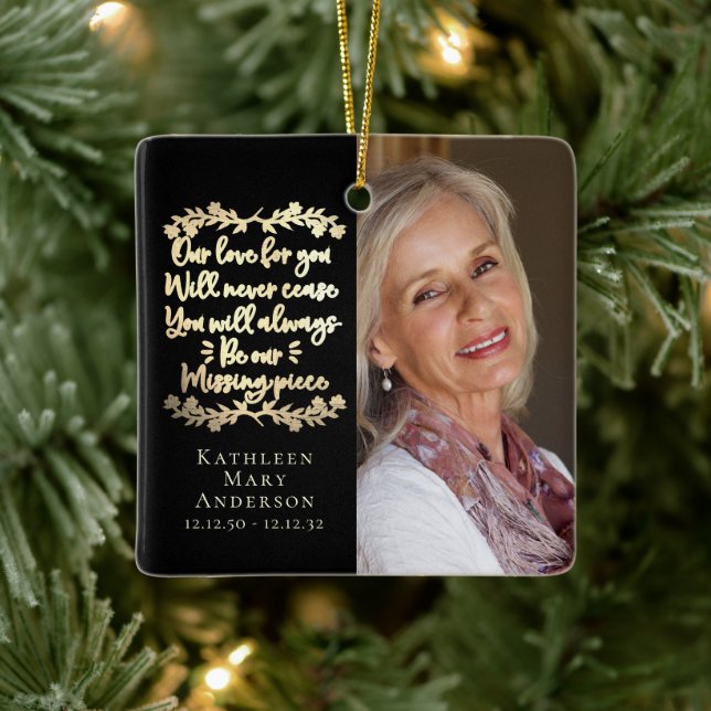 Gold Foil Missing Piece Memorial Photo Two Sided Ceramic Ornament (Tree)