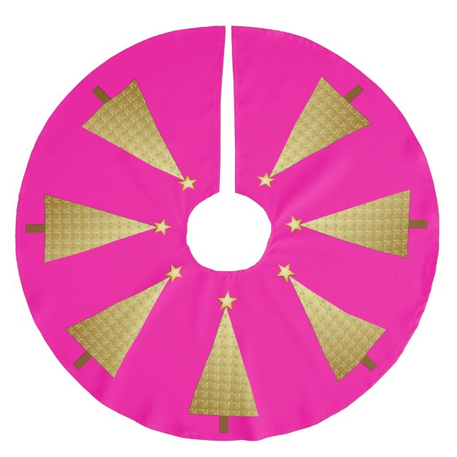 Gold foil modern Christmas tree Brushed Polyester Tree Skirt (Front)