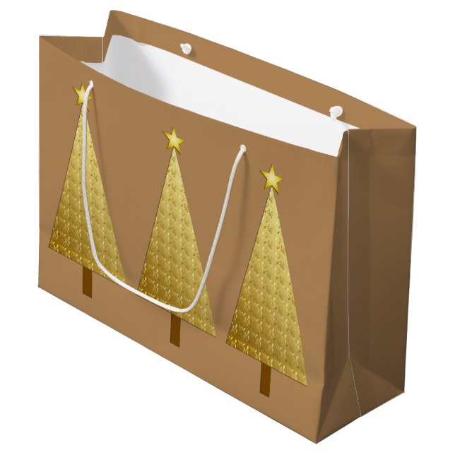 Gold foil modern Christmas tree Large Gift Bag (Front Angled)