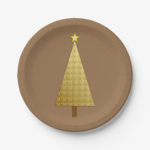 Gold foil modern Christmas tree Paper Plate