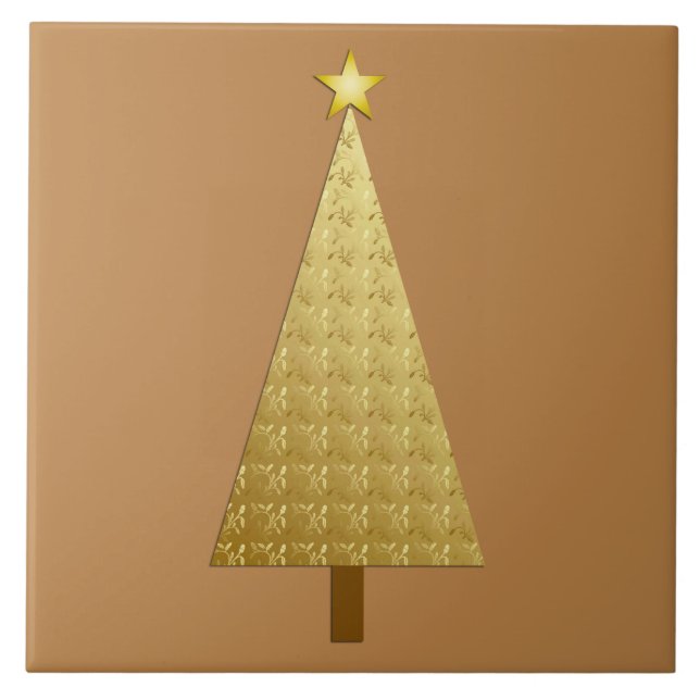 Gold foil modern Christmas tree Tile (Front)