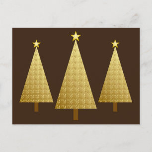 Gold foil modern Christmas trees Holiday Postcard