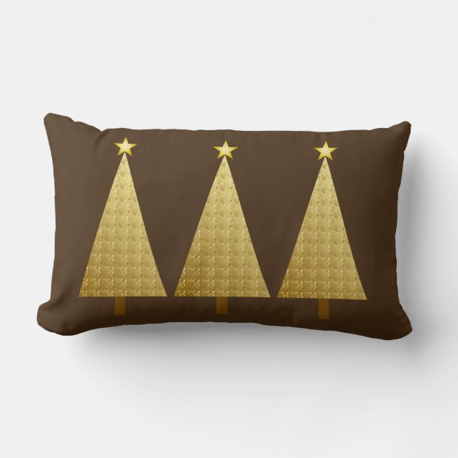 Gold foil modern Christmas trees Lumbar Cushion (Front)